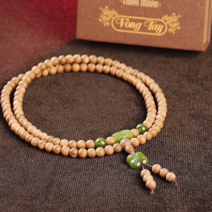 Vòng Trầm Hương Tự Nhiên Việt Nam 108 Hạt Mix Lu Cẩm Thạch Cỏ 4 Lá.