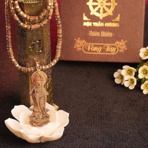 Vòng Trầm Trúc Indo khắc Phật Bà Quan Âm Bọc Vàng 12k Cao Cấp.