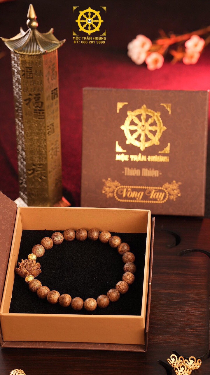 Vòng trầm hương kỳ hải nam 8mm mix bi vàng 24k